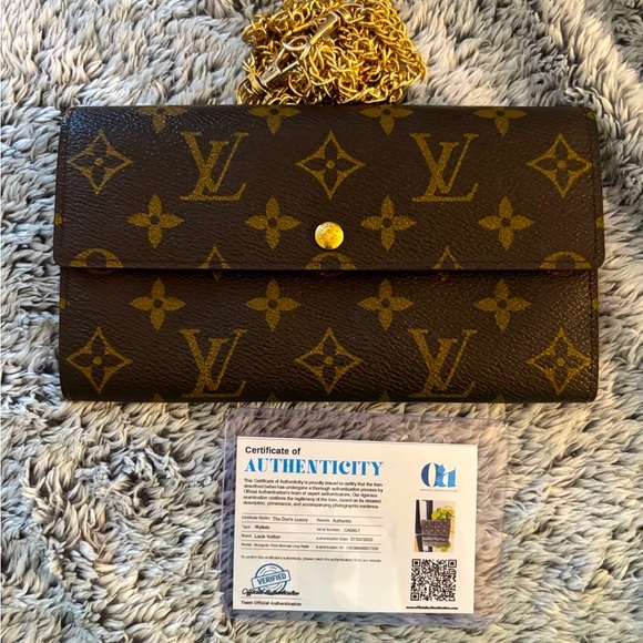 Louis Vuitton Dark Brown Monogram Wristlet with Gold Chain( pre loved) - Picture 1 of 6